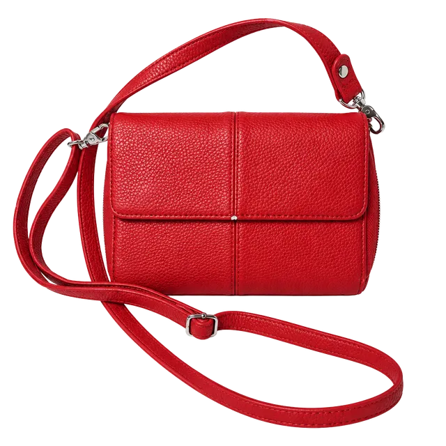 Jewell By Thirty-One Red Pebbled Leather Crossbody Bag Purse Wallet