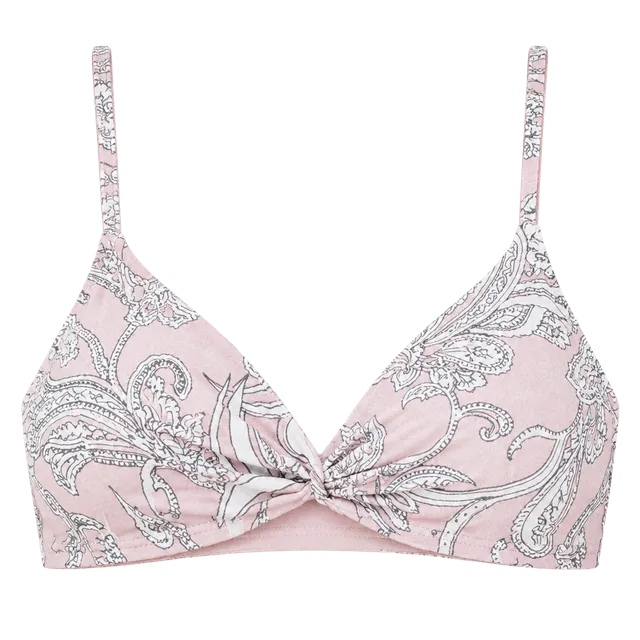 Acoa Twist Crop Top  sz M Pink Paisley Silk Blend Bralette Cami