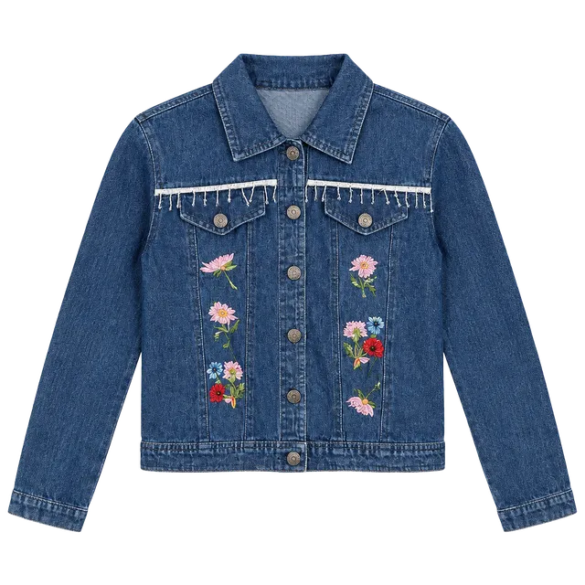 New Identity women Embroidered Dark Blue Denim Jacket with Floral Detail size S