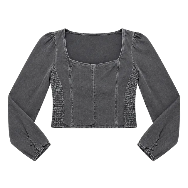 Levi's Denim Blouse Top Size XL Black Acid Wash Smocked Long Sleeve