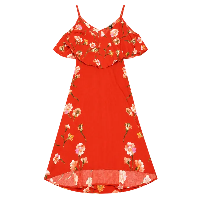 Forever 21 Floral Cold Shoulder Dress Size S Red Orange 