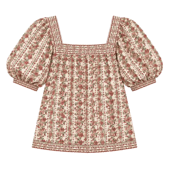 Max Studio Square Neck Top Size XL Floral Puff Sleeve