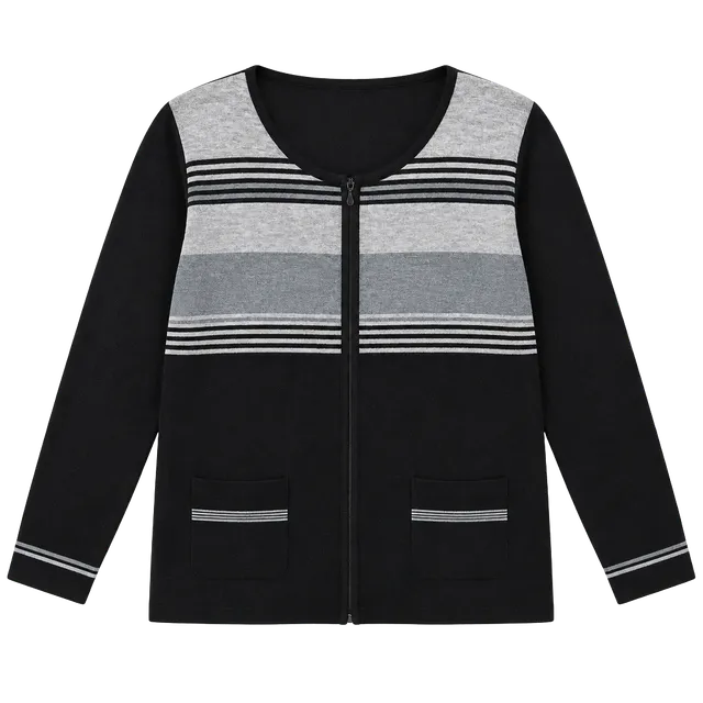 Cj Banks Full Zip Striped Cardigan Size 1X Black Gray