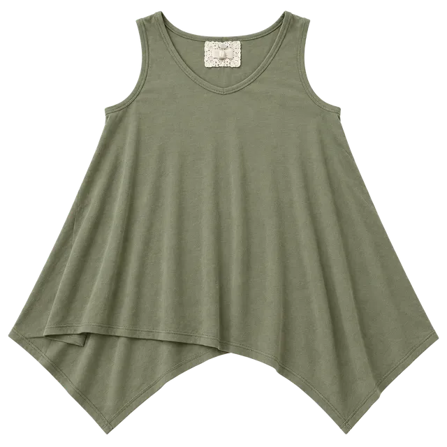 Cupio Tank Top Size M Green Asymmetrical Hanky Hem (b1) 