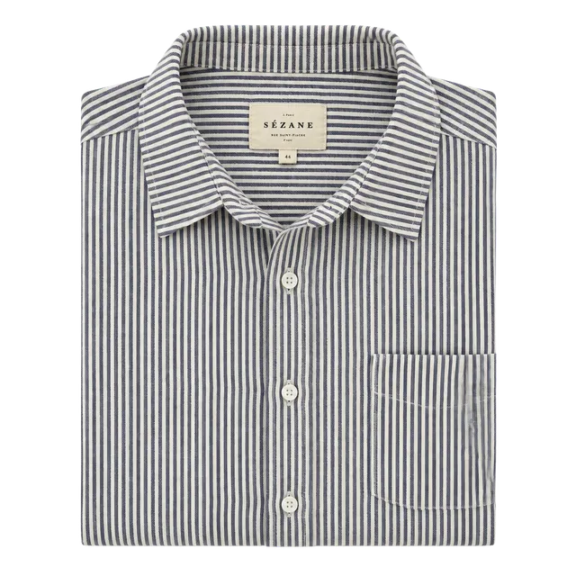 Sézane Striped Long Sleeve Button Up Shirt Size 44 Blue White
