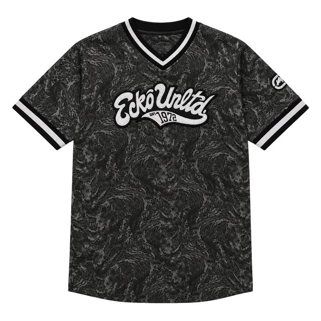Ecko Unltd. Jersey Size L Gray Black Pattern V-Neck Short Sleeve