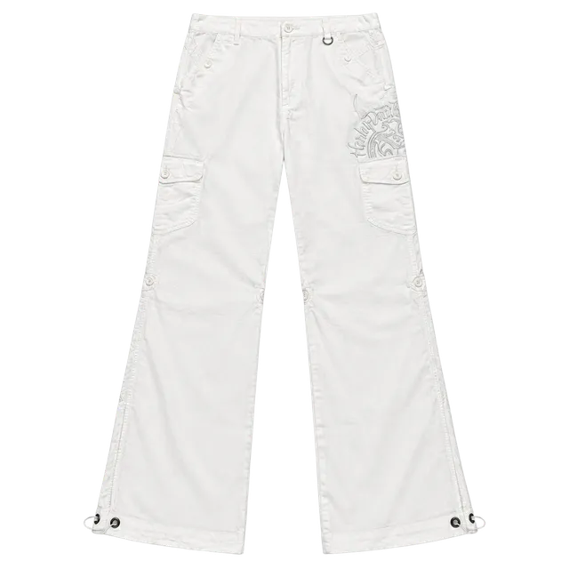 Harley-Davidson Cargo Pants White Embroidered Cotton Motorclothes