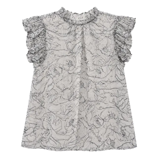 T Tahari Floral Blouse Size S/P Mock Neck Ruffle Sleeves