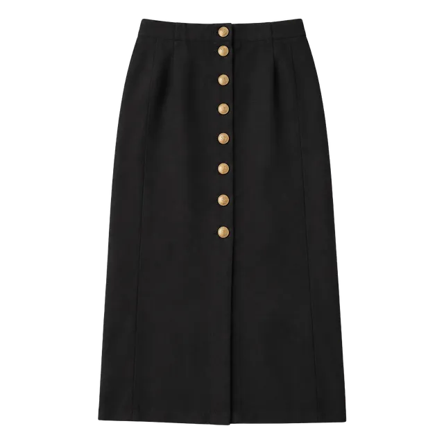 VTG Sergio Sant' Angelo Black 100% Wool Button Front Skirt Golden Collection