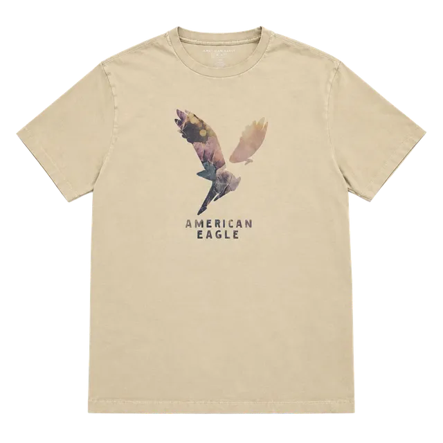 American Eagle Graphic T-Shirt Medium Yellow Super Soft