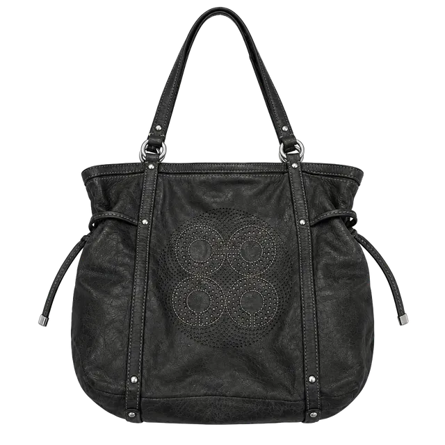 Coach Audrey Black Soft Leather Dotted Tote Bag 