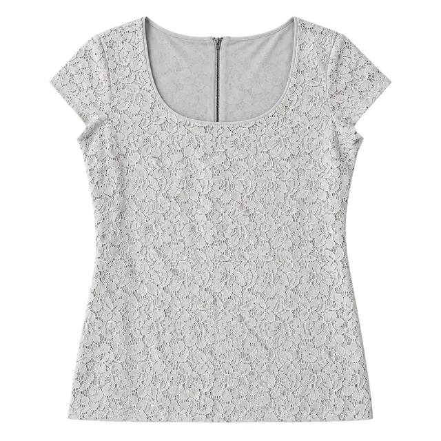 White House Black Market Lace Blouse Size M Ivory Short Sleeve Scoop