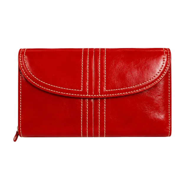 Buxton Leather Wallet Red Flap Zip Clutch