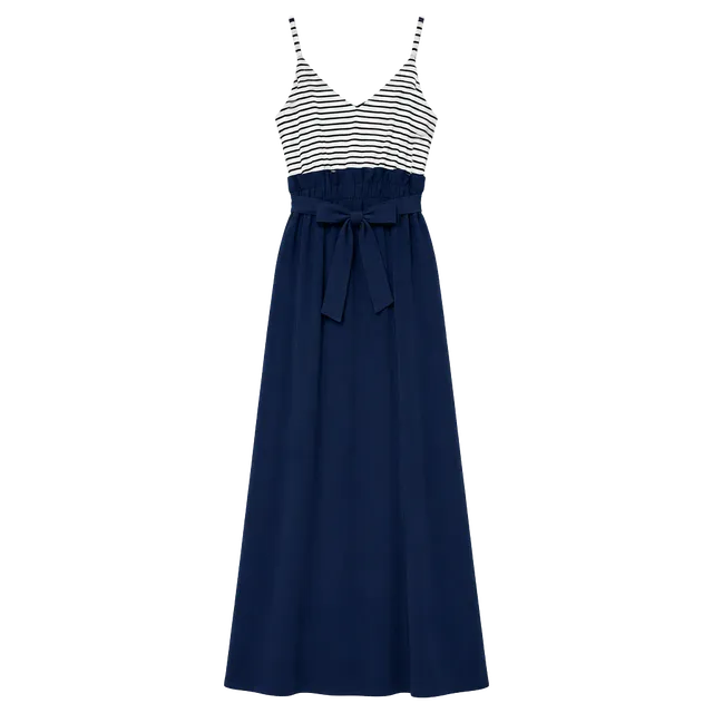 Moon River Jumpsuit Size L Striped Top Solid Blue Wide Leg Belted