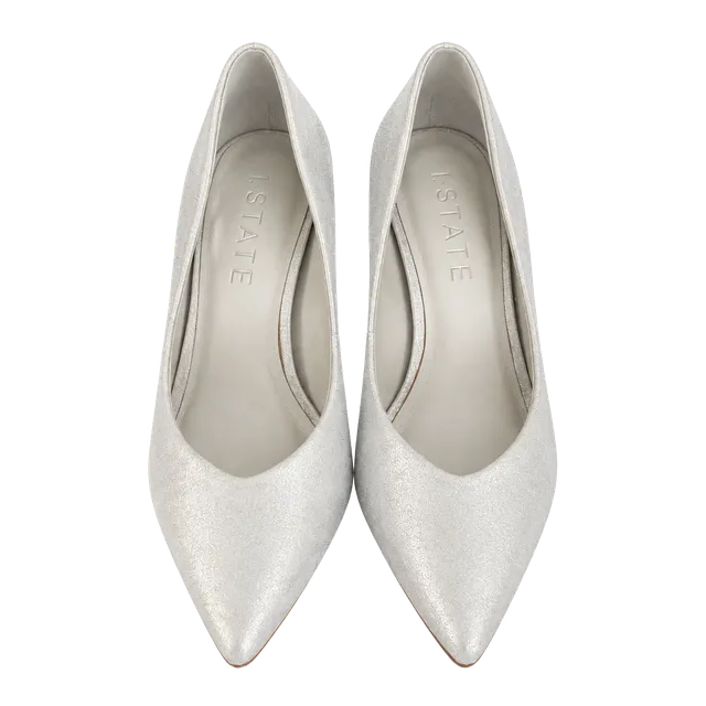 1.State Silver Block Heel Pumps Size 7.5 M Shimmer Pointed Toe