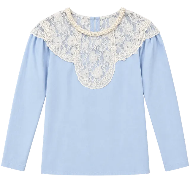 John Richmond Long Sleeve Blouse Blue Lace Pearl Collar