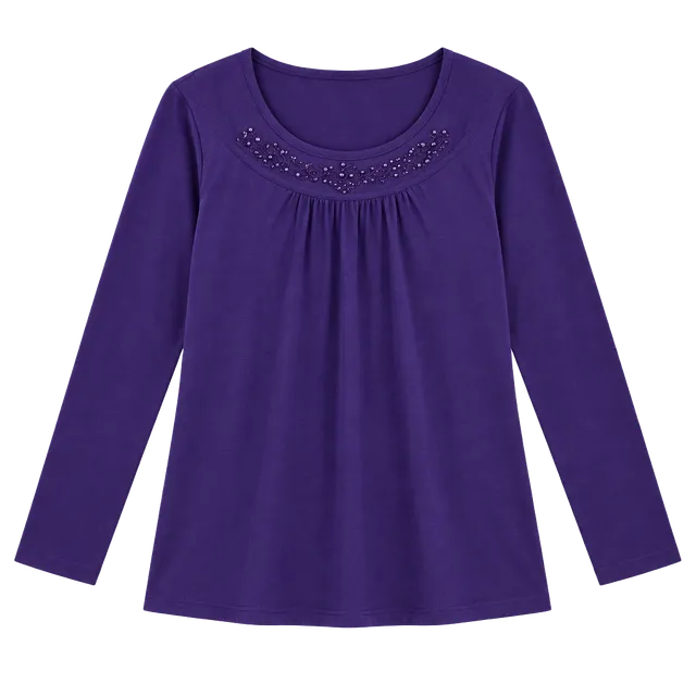 Jones New York Sport Woman Long Sleeve Top Size 1X Purple Beaded Neck
