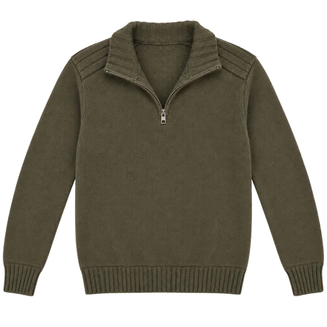Structure 1/4 Zip Sweater Size L Olive Green Cotton Ribbed/168