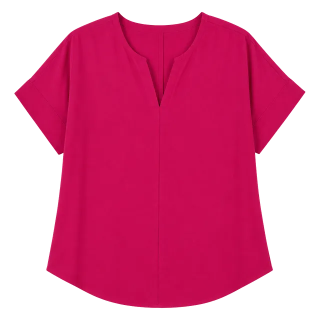 Zenana Women’s Large Hot Pink V-Neck Short Sleeve Blouse Tunic Top