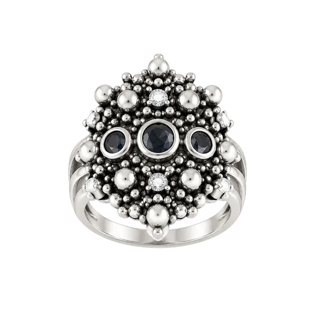 Vintage Sterling Silver Pearl Sapphire Cluster Cocktail Ring Size 6.5