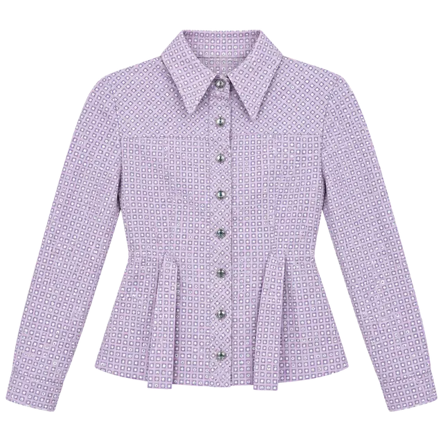 60s-70s Russ Girl Pink Double Knit Button Down Top with Attached Belt sz 12