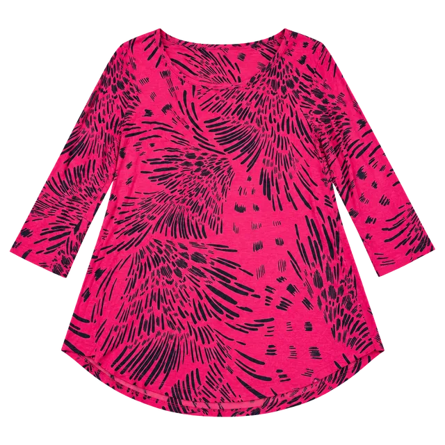 JM Collection Red Black Abstract Top Size M Long Sleeve Scoop Neck