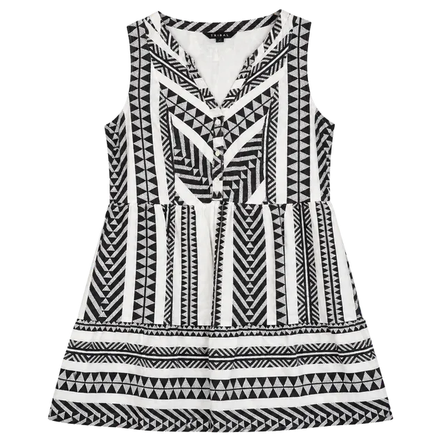 Tribal Western Geometric Geo-Print Sleeveless Tiered Mini Dress, M