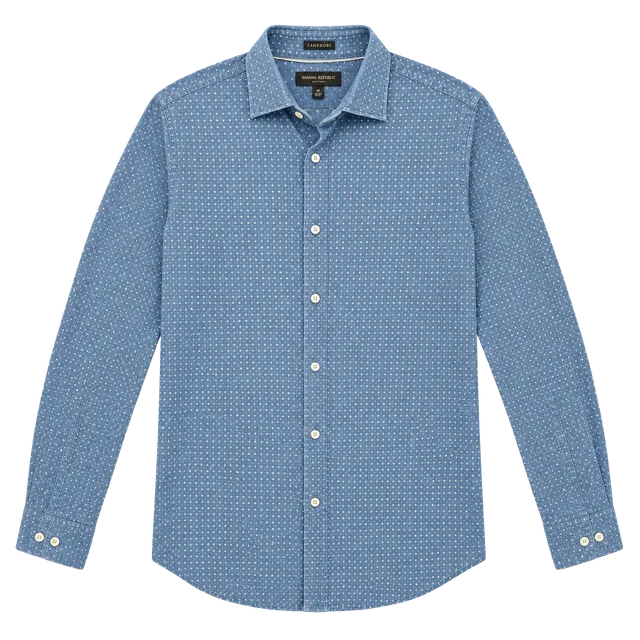 Banana Republic Men's M Camden Fit Blue Geometric Non-Iron Cotton Dress Shirt