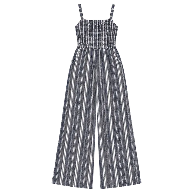 Gap Striped Smocked Wide Leg Jumpsuit Blue White