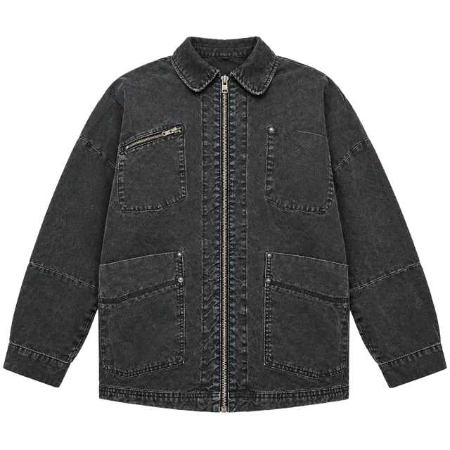 We The Free Jacket Size M Black Denim Utility Zip Cordcollar