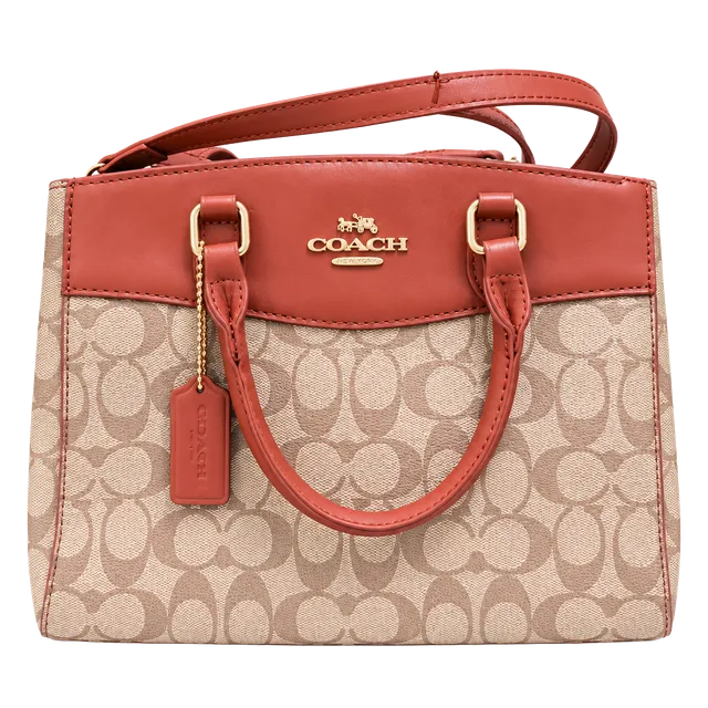 Coach Mini Brooke Carryall Signature Khaki And Rust Satchel Bag