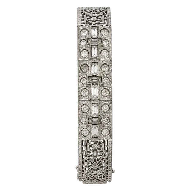 All Co Antique Art Deco Filigree Rhinestone Bracelet