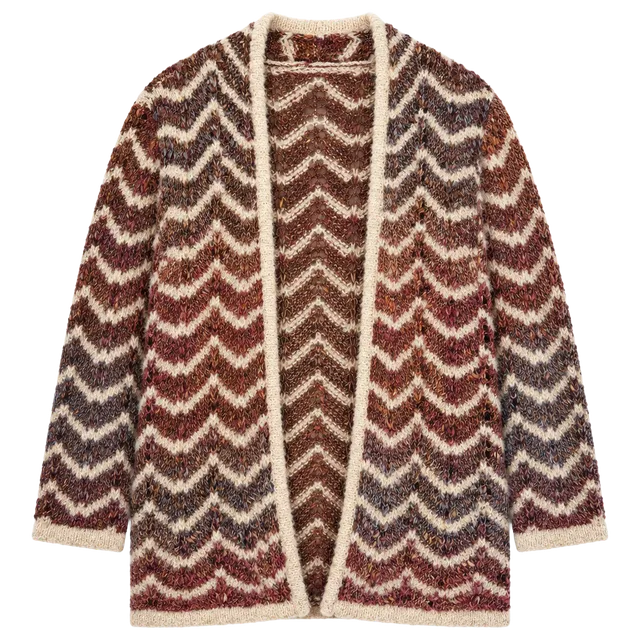 Ponsesa Chunky Knit Open Front Cardigan Size S Multicolor Chevron Hippie Boho