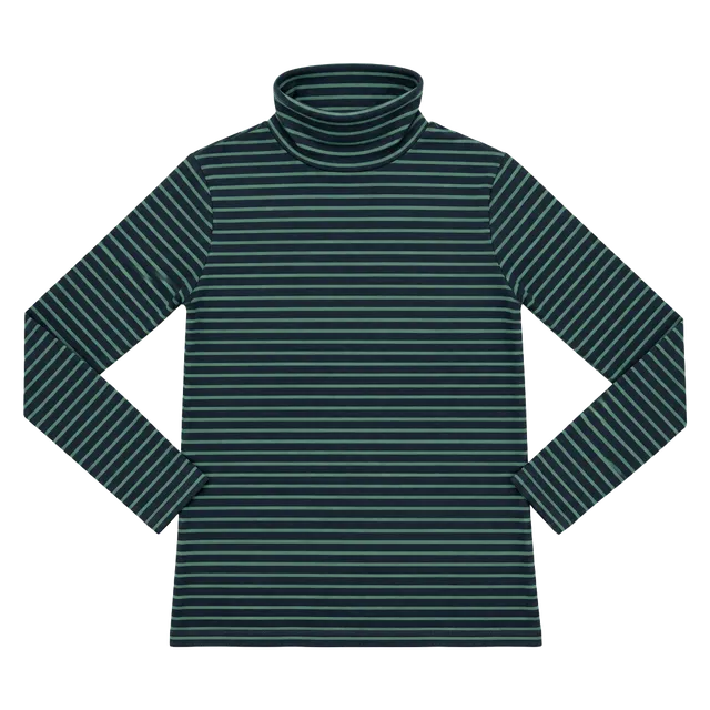 Eddie Bauer Women's Striped Turtleneck Size L Heritage Americana Old Money Quiet Luxury Preppy Indie Vanguard Navy Forest Green Stripe Long Sleeve Cotton Jersey Fall Holiday 2024 Layering Top Fitted Stretch
