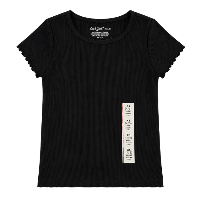 Cat & Jack Ribbed Tee Size XS 4/5 Black Short Sleeve New