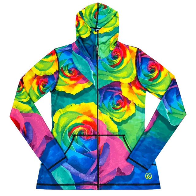 INKnBURN Rainbow Rose Print Zip Hoodie Jacket