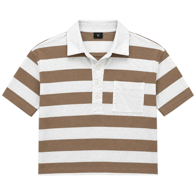MStriped Rugby Polo-  Brown White Short Sleeve