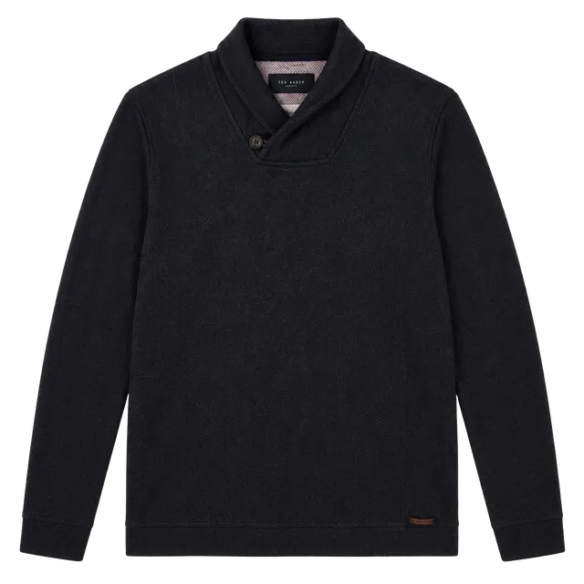 Ted Baker London Shawl Collar Pullover Sweater Black Quiet Luxury Size M