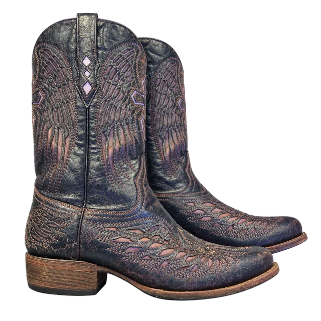 Corral Ladies Black/Gold/Silver Wing and Cross Boot - ,