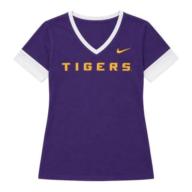 Nike Tigers V-Neck T-Shirt Size S Purple Dri-Fit