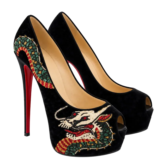 Christian Louboutin Highness Dragon Tattoo Platform Pumps Velvet Black