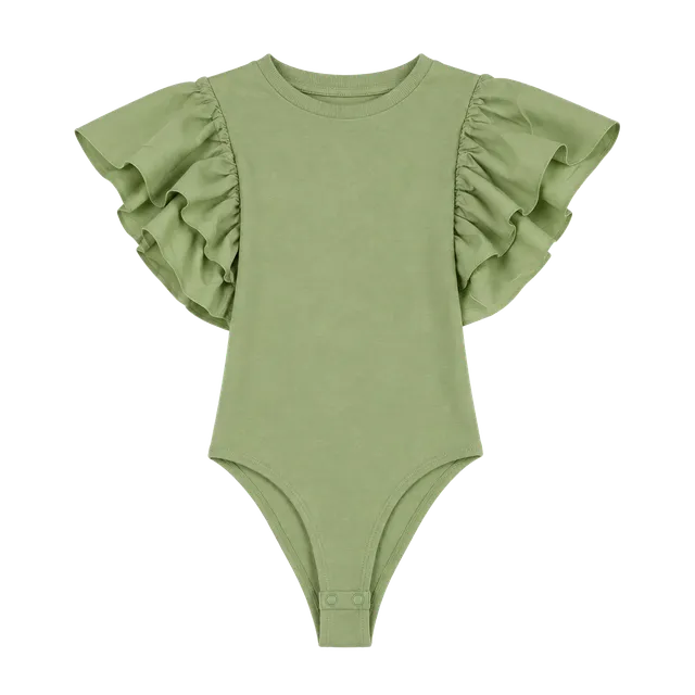 Zara Ruffled Sleeve Bodysuit Size L Sage Green