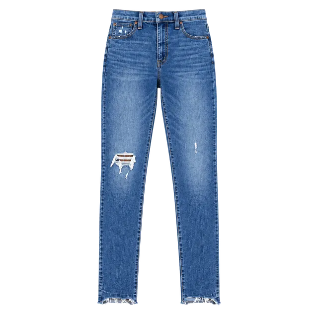 Madewell 10” High Rise Skinny Jeans Drop Step Hem Distressed Blue Size 28