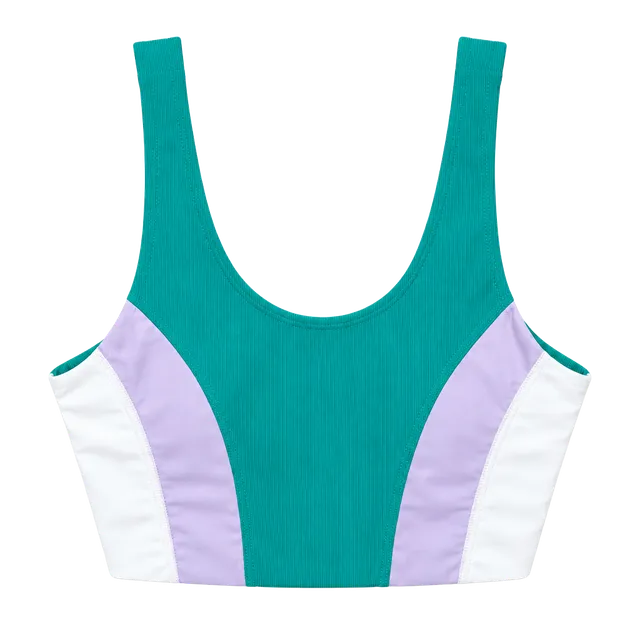 Wilo Sports Bra Size S Teal Purple White Ribbed Athletic Crop Top