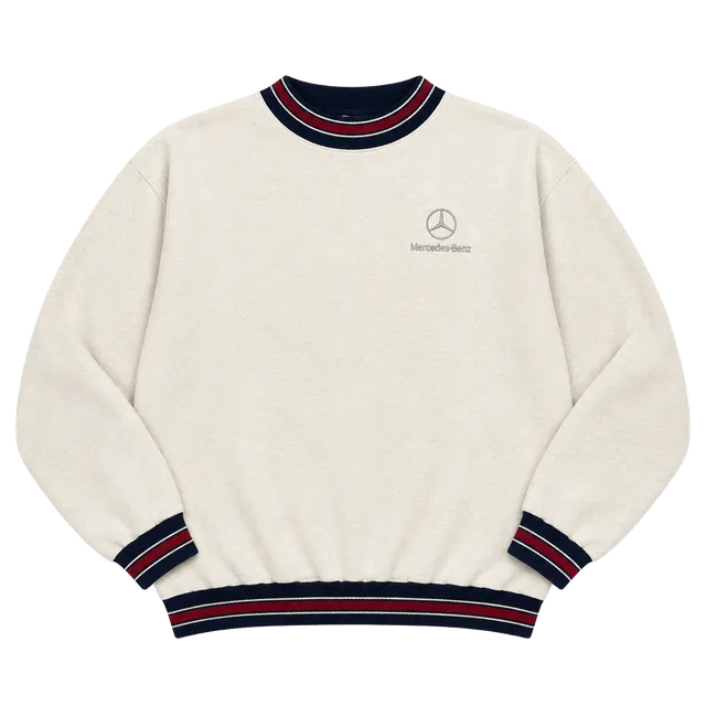 Vintage Mercedes Benz Off White / Navy / Red Trim Sweatshirt  Size XL