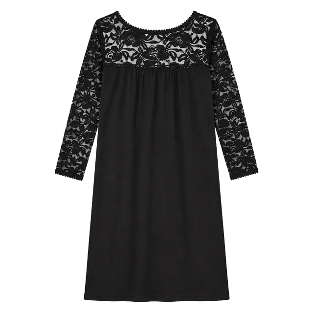 Luxology Black Lace Yoke Chiffon Shift Dress Size 8 Long Sleeve