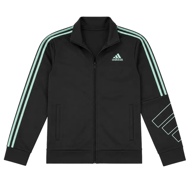 Adidas Track Jacket Size XL (18/20) Black Green Full Zip Activewear 