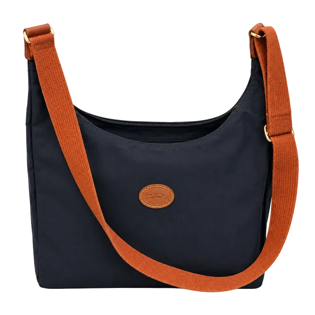 Longchamp Black Nylon Canvas Crossbody Bag Cognac Brown Strap