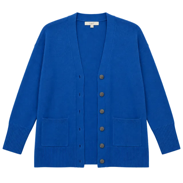 Loft Long Cardigan Size S Blue Button Up Pockets