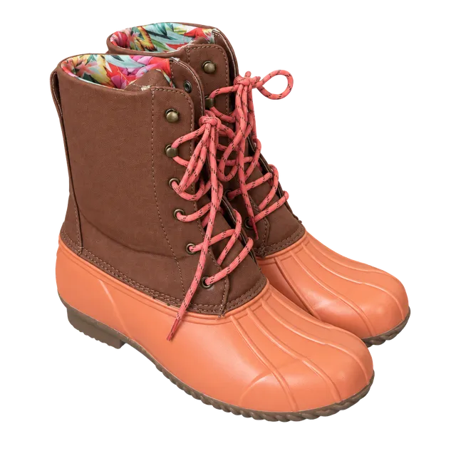 London Fog Duck Boots Brown Peach Lace Up Winter Boots Size 9